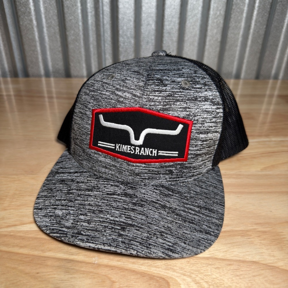 Kimes Ranch Trucker Hat Mens OSFA Gray Black Mesh Snapback Western Logo Cap